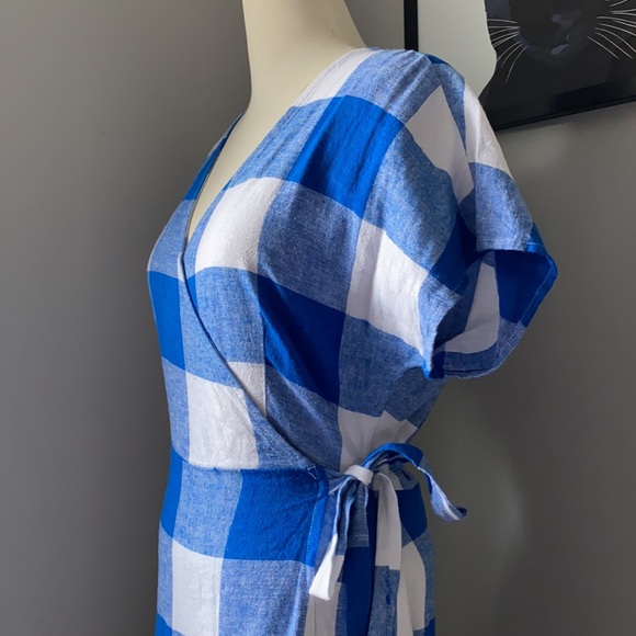 OLD NAVY Blue Plaid Ruffle Hem Wrap Dress - Picture 4 of 10